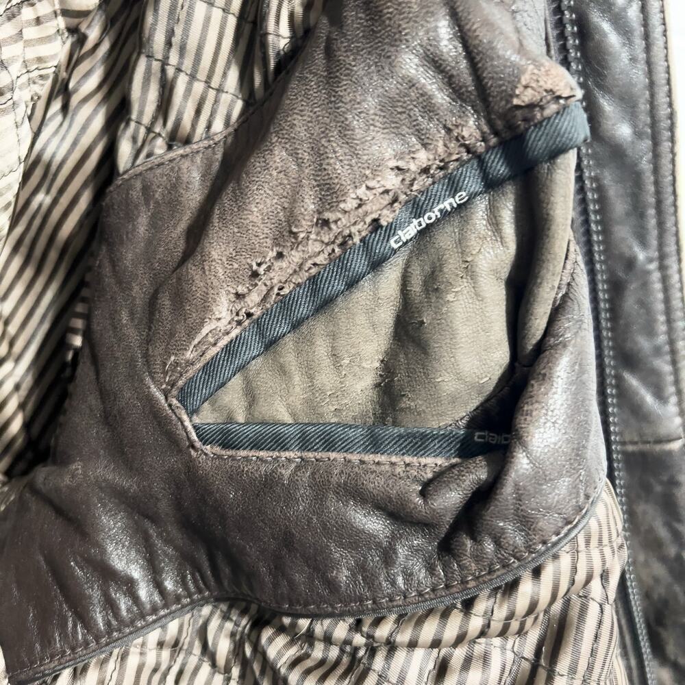 Vintage Brown Leather Bomber Large Full Zip Jacket Dad 80s 90s Distressed Heavy - Picture 5 of 15